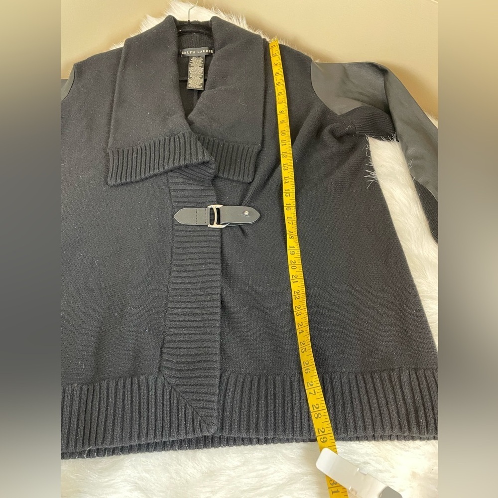 Ralph Lauren wool cashmere leather belted cardigan black large - Picture 11 of 15